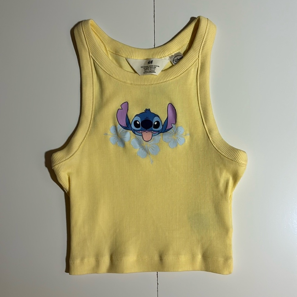 H&M Disney Stitch Yellow Ribbed Crop Top - Size 8-10Y